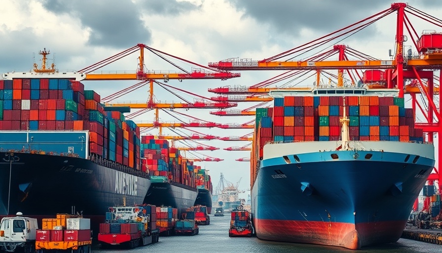 Cargo ships and port cranes illustrating flags of convenience seafarers exploitation.