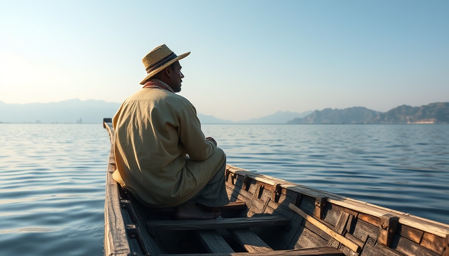 Fisher in traditional attire on a boat, emphasizing China fisheries law and conservation.