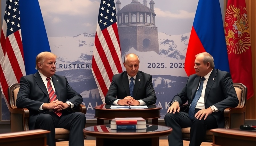 Formal diplomatic meeting with dignitaries and USA-Russia flags.