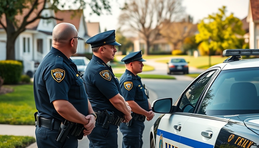 Police officers monitoring a suburban house amid FBI raid on John Bolton.