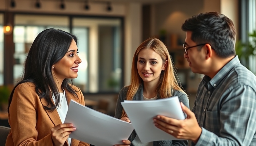 Underwriter discusses loan outcome with couple in office, exploring how often an underwriter denies a loan.