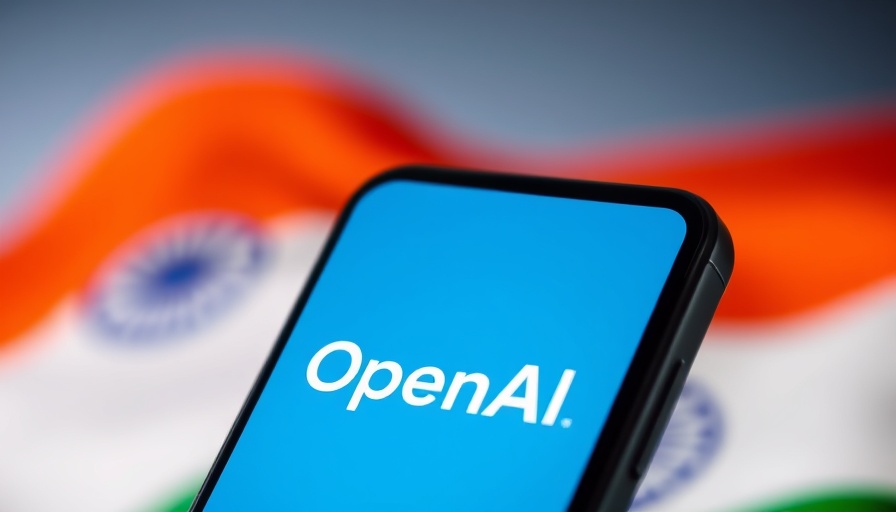 OpenAI logo on smartphone with Indian flag background, symbolizing OpenAI India office opening