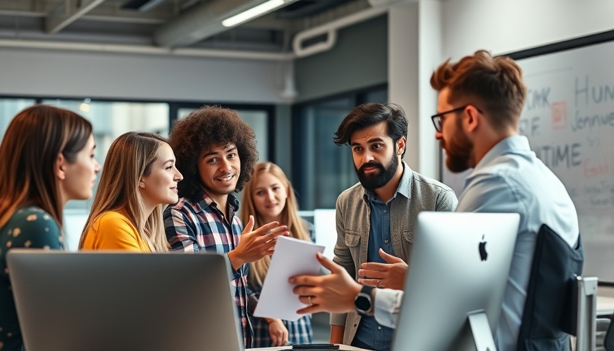 Tech startup team discusses challenges in a modern office.