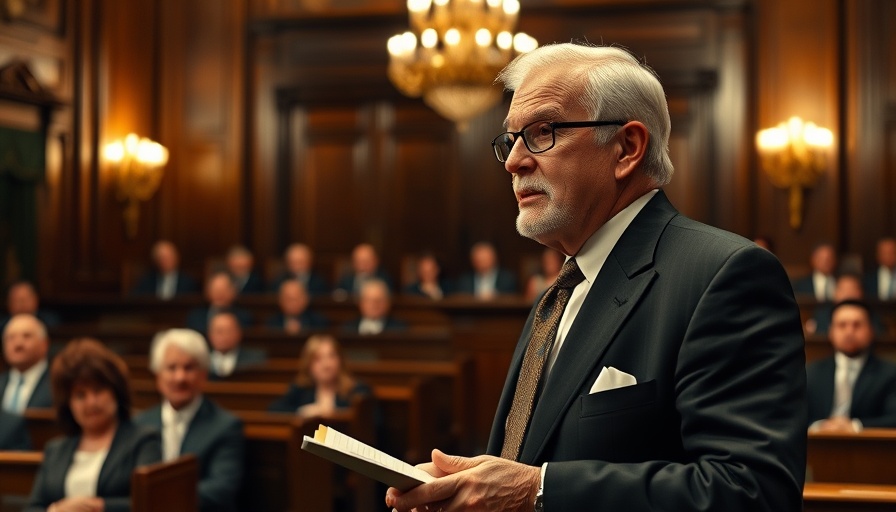 Frank Caprio legacy in a formal speech setting, elegant courtroom atmosphere.