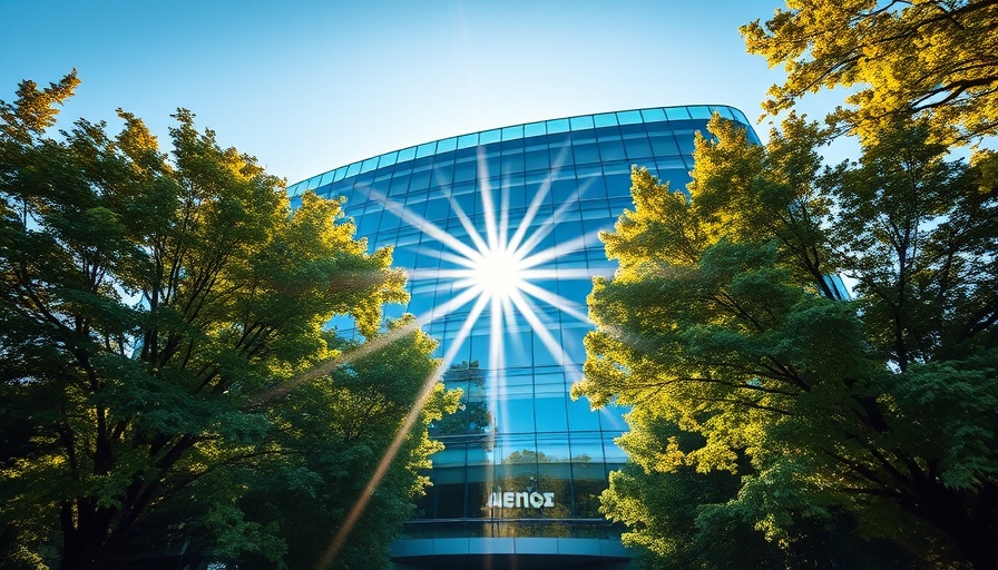 Modern office building with logo, surrounded by trees, represents reverse acquihires.