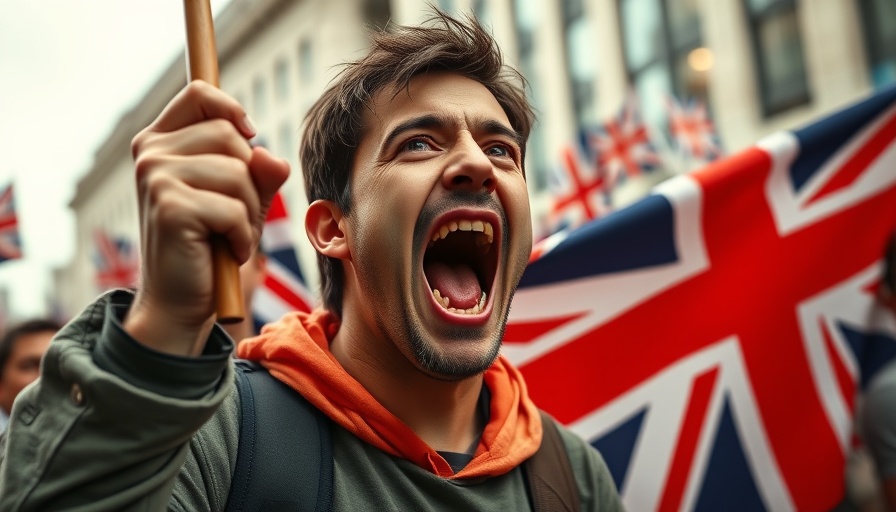UK Asylum Process Overhaul protesters with Union Jack flags in city.