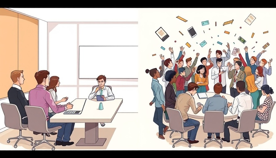 Contrasting business meetings illustrating Fed's Mega Makeover impact.
