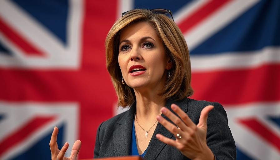 Woman addressing rise of ethno-nationalism in the UK, UK flag background.
