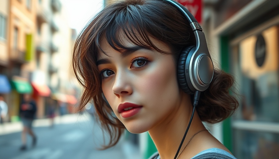 Young woman listening to music on the street, Spotify price rises.