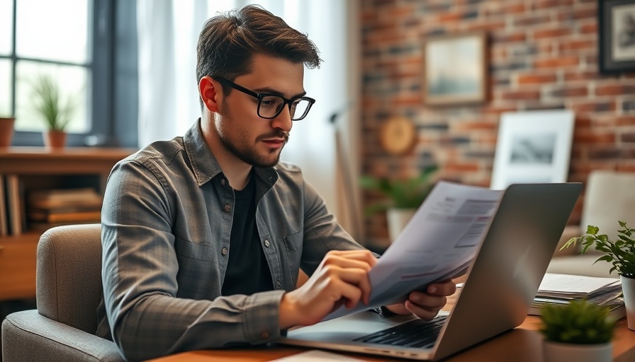 Person analyzing documents and using a calculator in a home office.