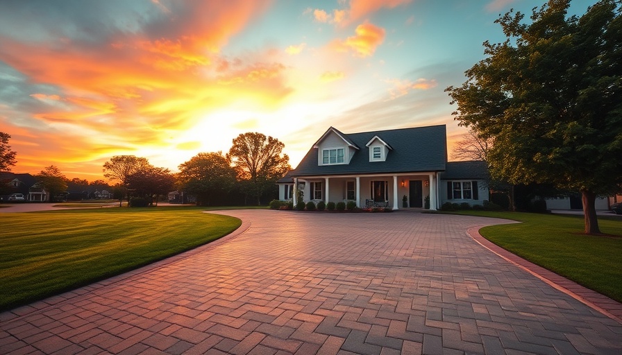 Expansive suburban house at sunset with a wide driveway and front yard.