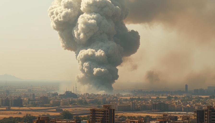 Smoke plumes from aftermath of Gaza airstrike in the distance.