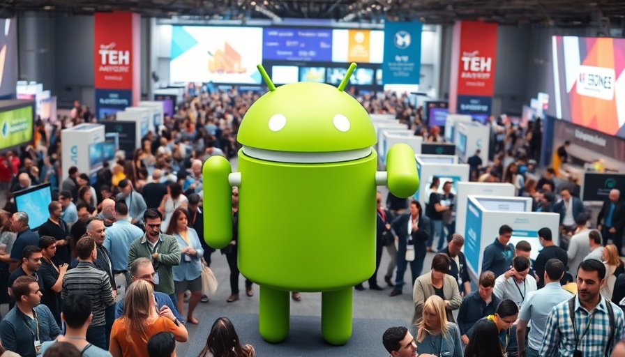 Large Android mascot displayed at tech conference for Google developer verification.