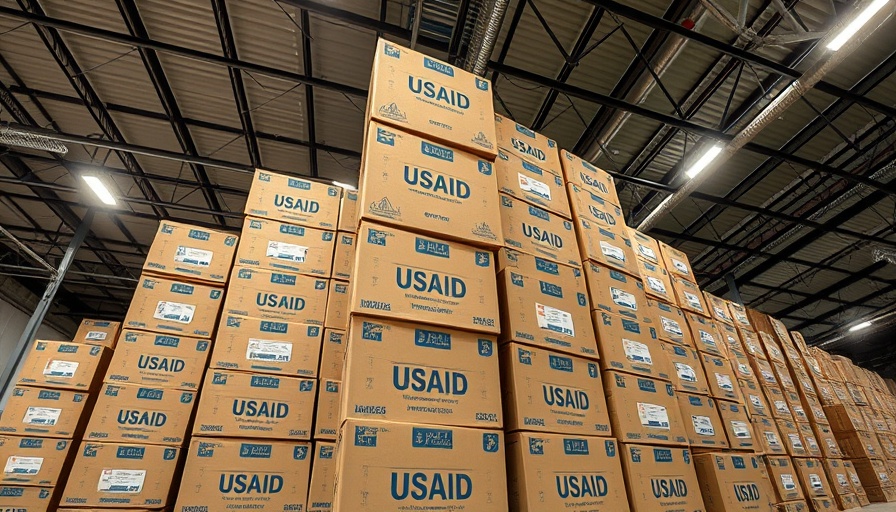 USAID boxes in warehouse amid funding cuts for neglected tropical diseases.