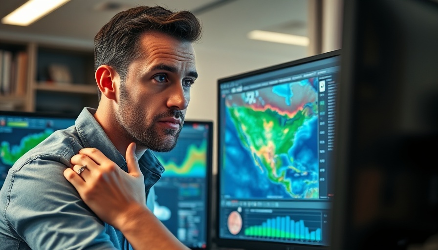 Climate scientist analyzing weather data on computer.