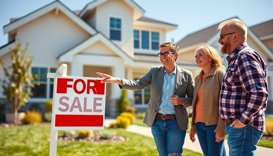 Cheerful real estate agent and clients discussing a home sale for job relocation.