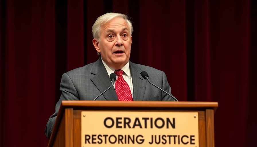 Man discusses UK deportation plans at 'Operation Restoring Justice' podium.