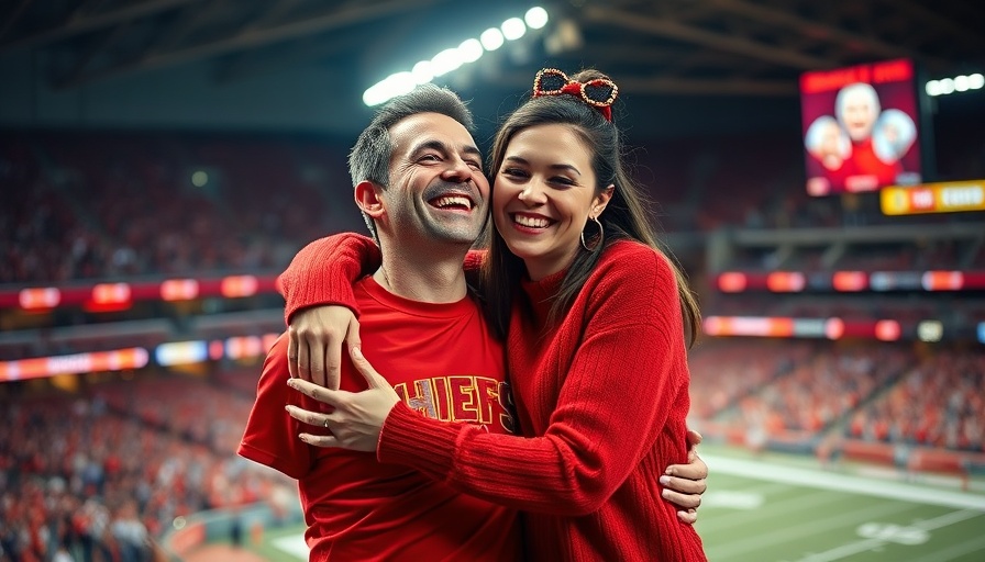 Joyful couple at stadium embracing, related to Taylor Swift engagement ring price.