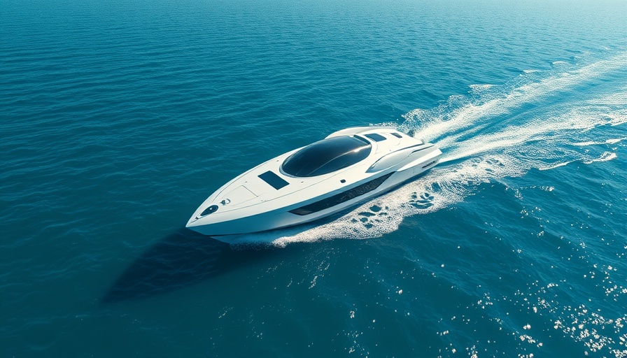 Futuristic unmanned ship in azure ocean, highlighting Unmanned Ships Investment.