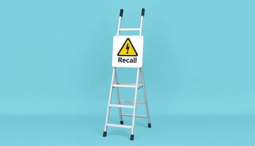 Werner ladder recall sign on sleek aluminum ladder against blue background.
