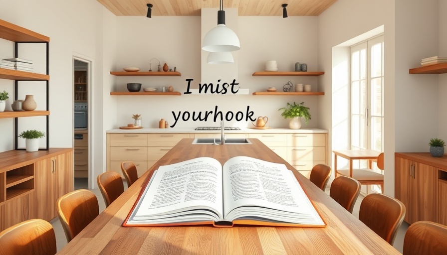 DIY home improvement: Bright modern kitchen with wooden island and cookbook.