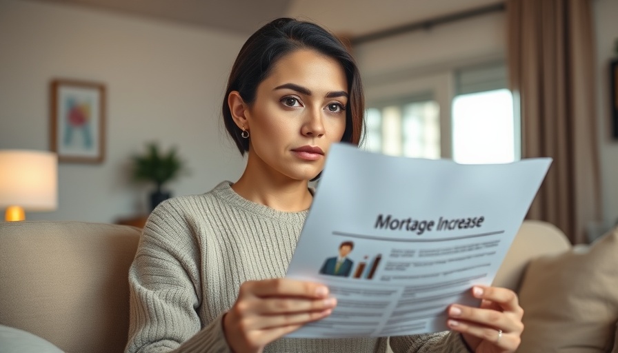 Thoughtful woman reviewing reasons mortgage payment goes up, sitting in living room.