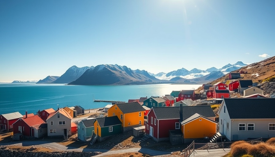 Colorful village near Greenland mountains reflecting covert operations.