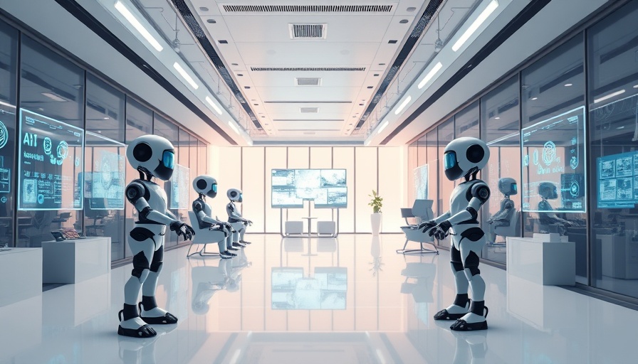 Futuristic AI-driven office space showcasing advanced technology.