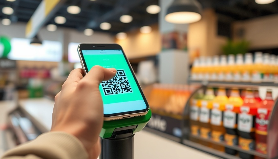 Person using Pix payment system in Brazil with smartphone and terminal.
