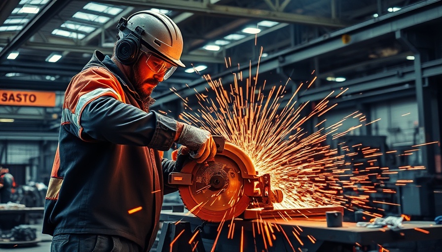Industrial metal cutting with sparks in Malaysia's steel sector.