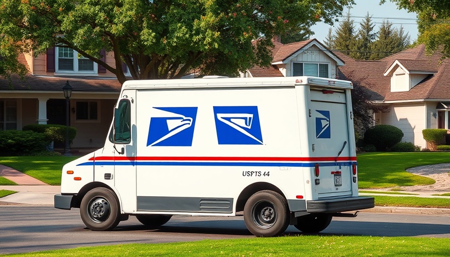 USPS mail truck parked on a suburban street for changing address.