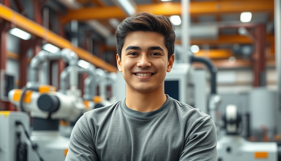 Man in front of advanced robotic machinery, importance of data quality in AI highlighted.