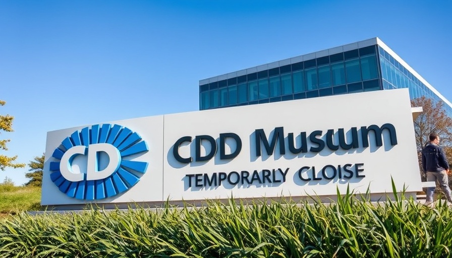 CDC campus sign with museum closure notice, vaccine policy.