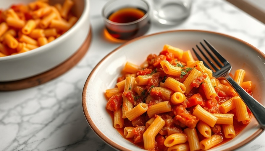 Easy dinner ideas: macaroni in tomato sauce on a white plate.