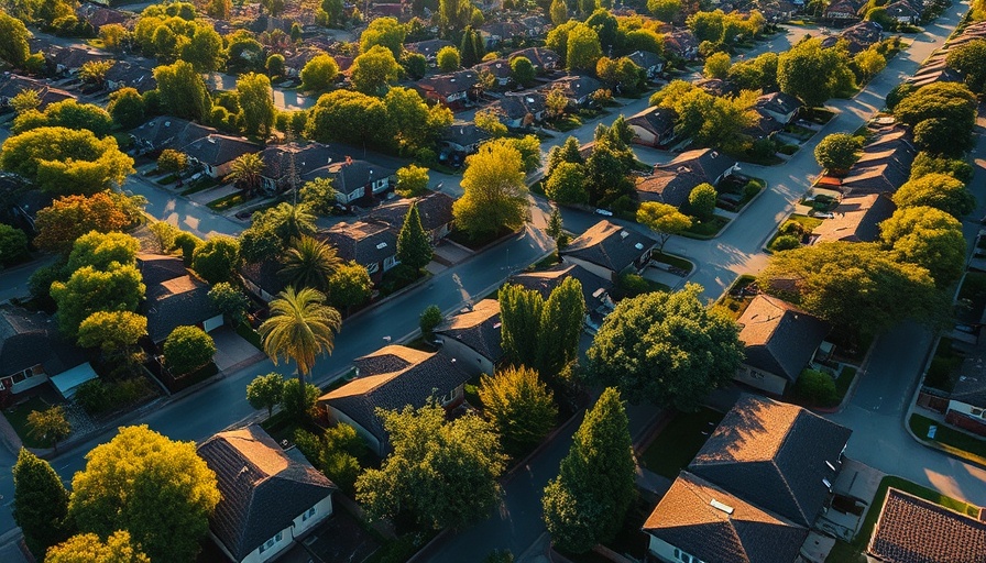Aerial view of Fort Worth real estate listings in a sunny suburban neighborhood.