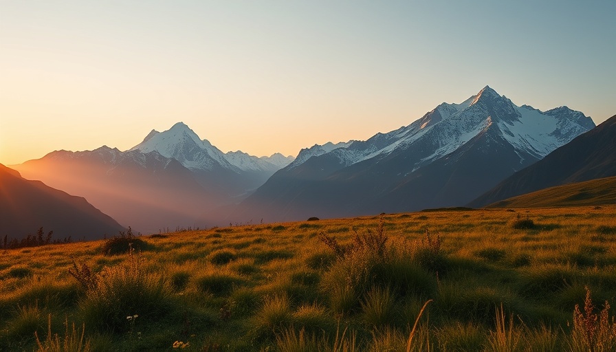 Serene landscape with mountains and meadow, perfect to buy land and build a house.