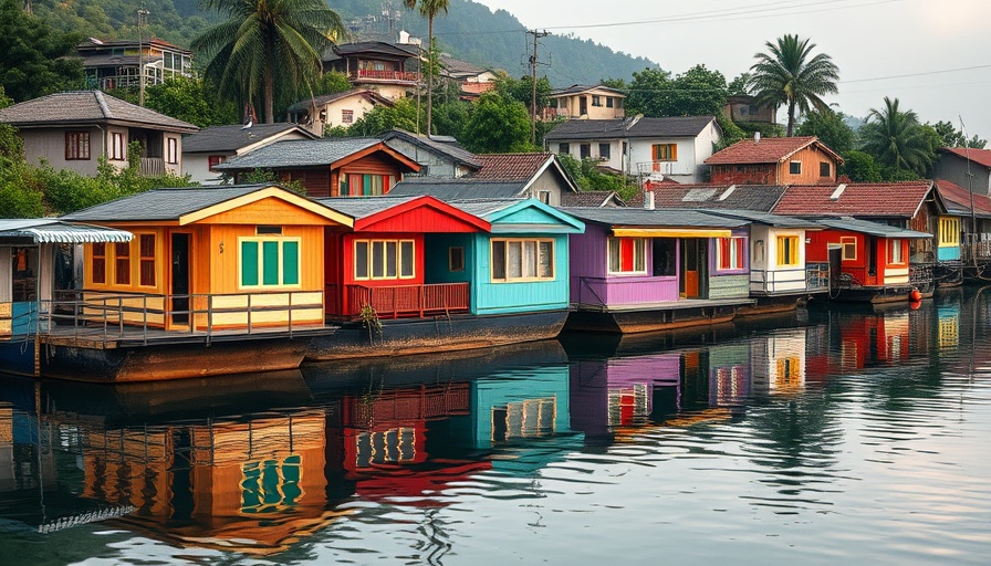 Colorful floating homes in Portland depict diverse housing market.
