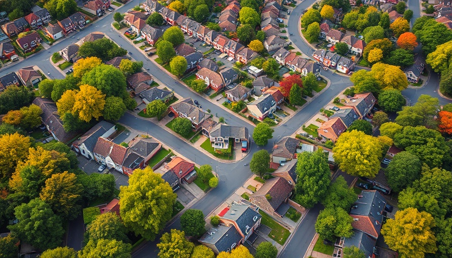 Aerial view of suburban homes and streets in Fort Worth