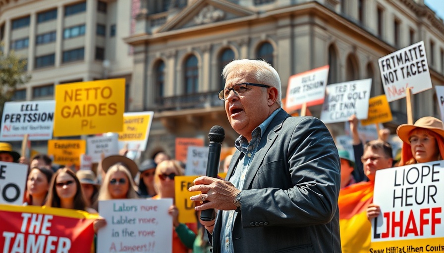 Speaker at labor rally highlighting Labor Day origins and economic impact.