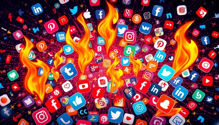 Abstract image of ragebait marketing strategies with social media icons and fire.