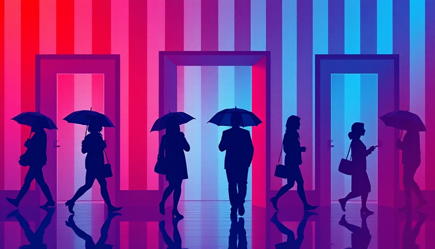 Conceptual illustration of 2025 tech layoffs with silhouettes.
