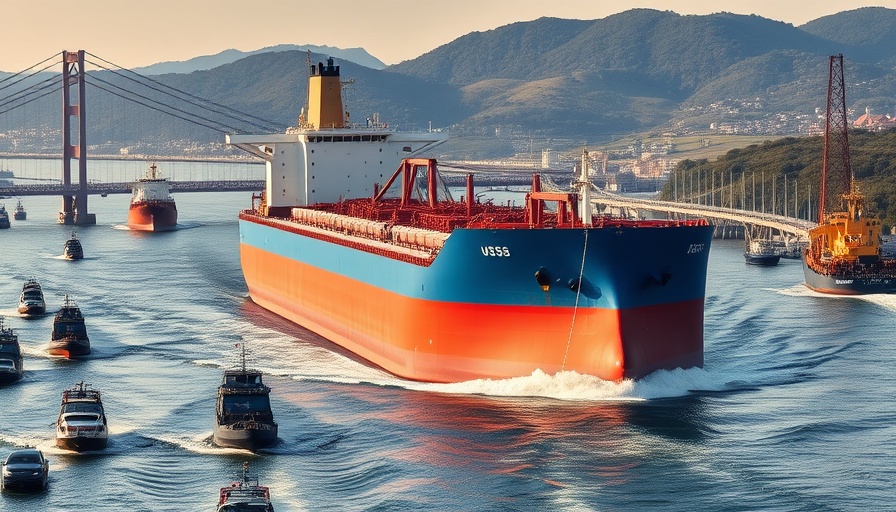 Oil tanker in a bustling sea route symbolizing oil prices and investment strategies.