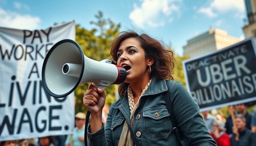 Protest for Uber and Lyft drivers unionization, focus on loudspeaker.