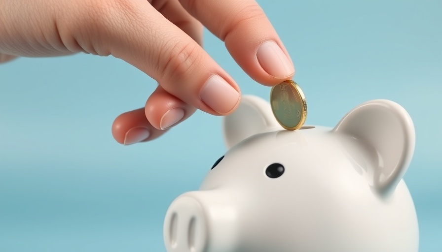 Hand inserting coin into piggy bank, saving money concept.