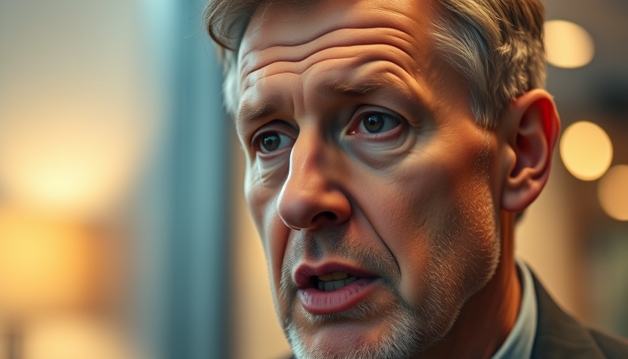 Close-up of serious man discussing tariffs impact indoors.
