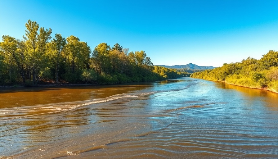 Rio Grande river flowing surrounded by lush greenery under clear sky.