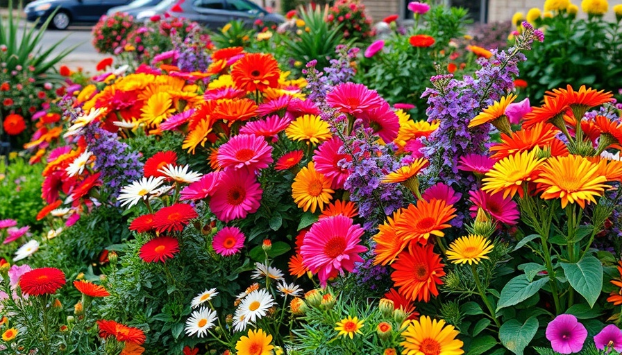Vibrant garden showcasing colorful flowers and greenery, Dopamine Gardening.