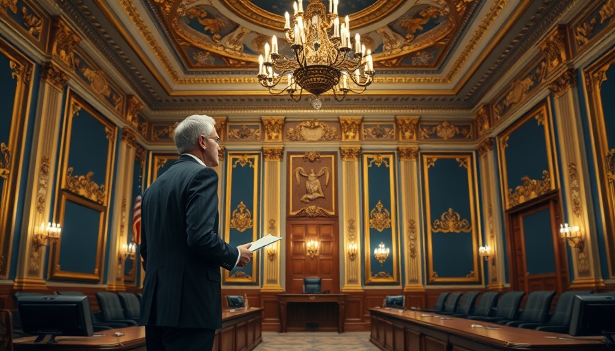 Formal meeting room with elegant decor and person holding documents.