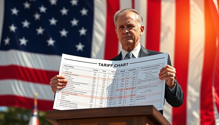 US court ruling on tariffs with businessman presenting tariff chart