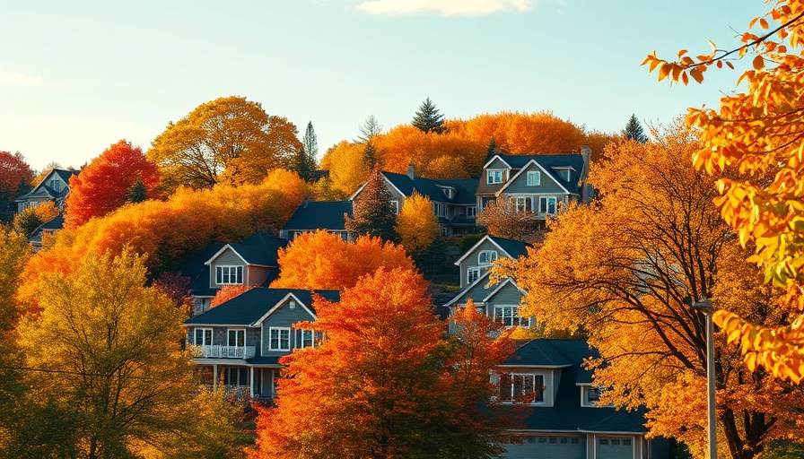 Portland homes in autumn under sunny sky with fall leaves.